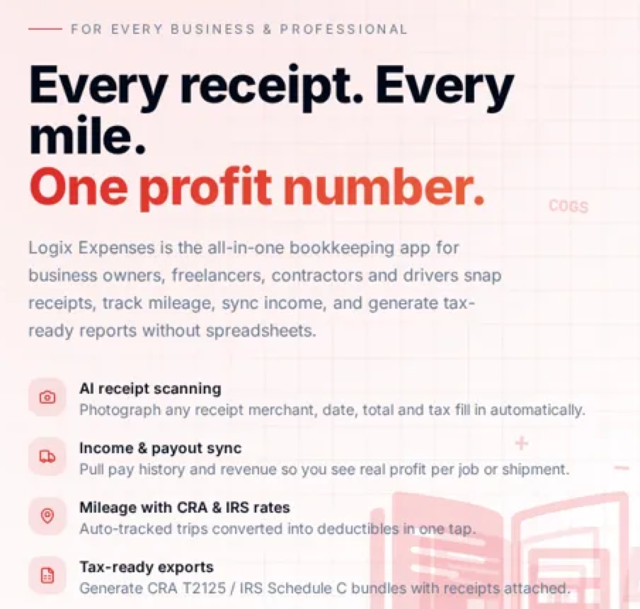 LogiX Expenses: every receipt, every mile, one profit number