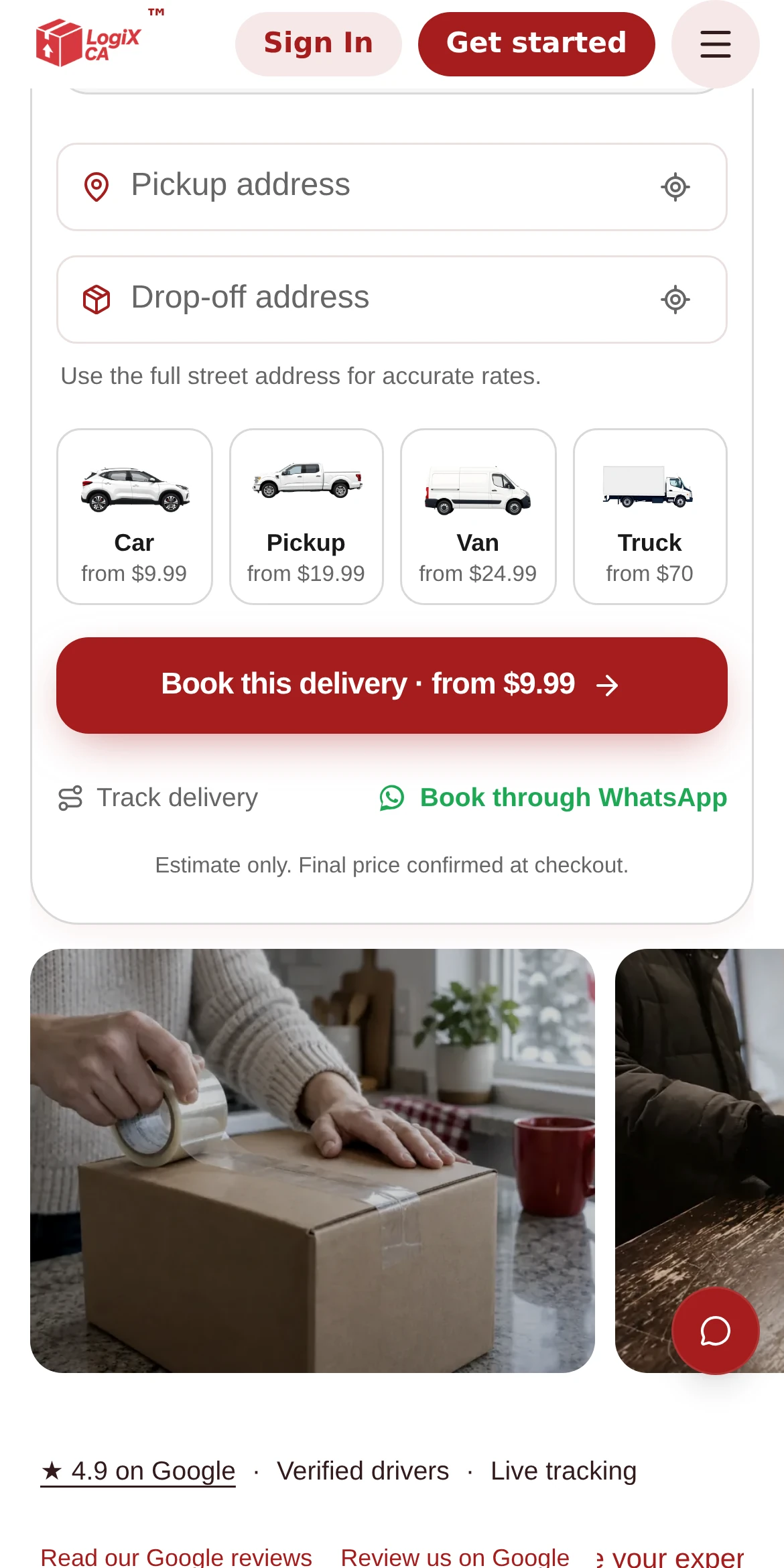 LogiX Canada vehicle options and delivery pricing