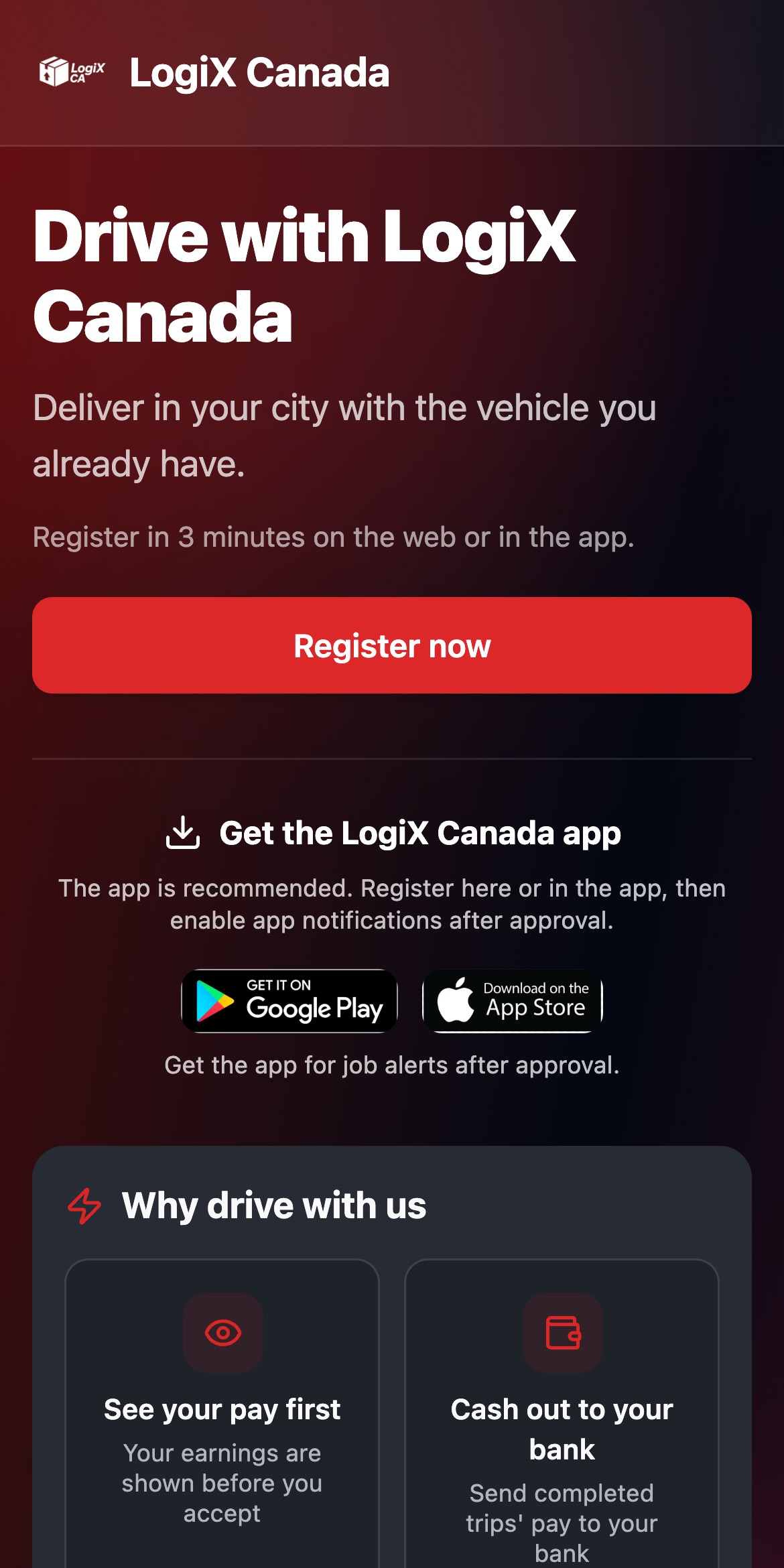 Drive with LogiX Canada sign-up screen