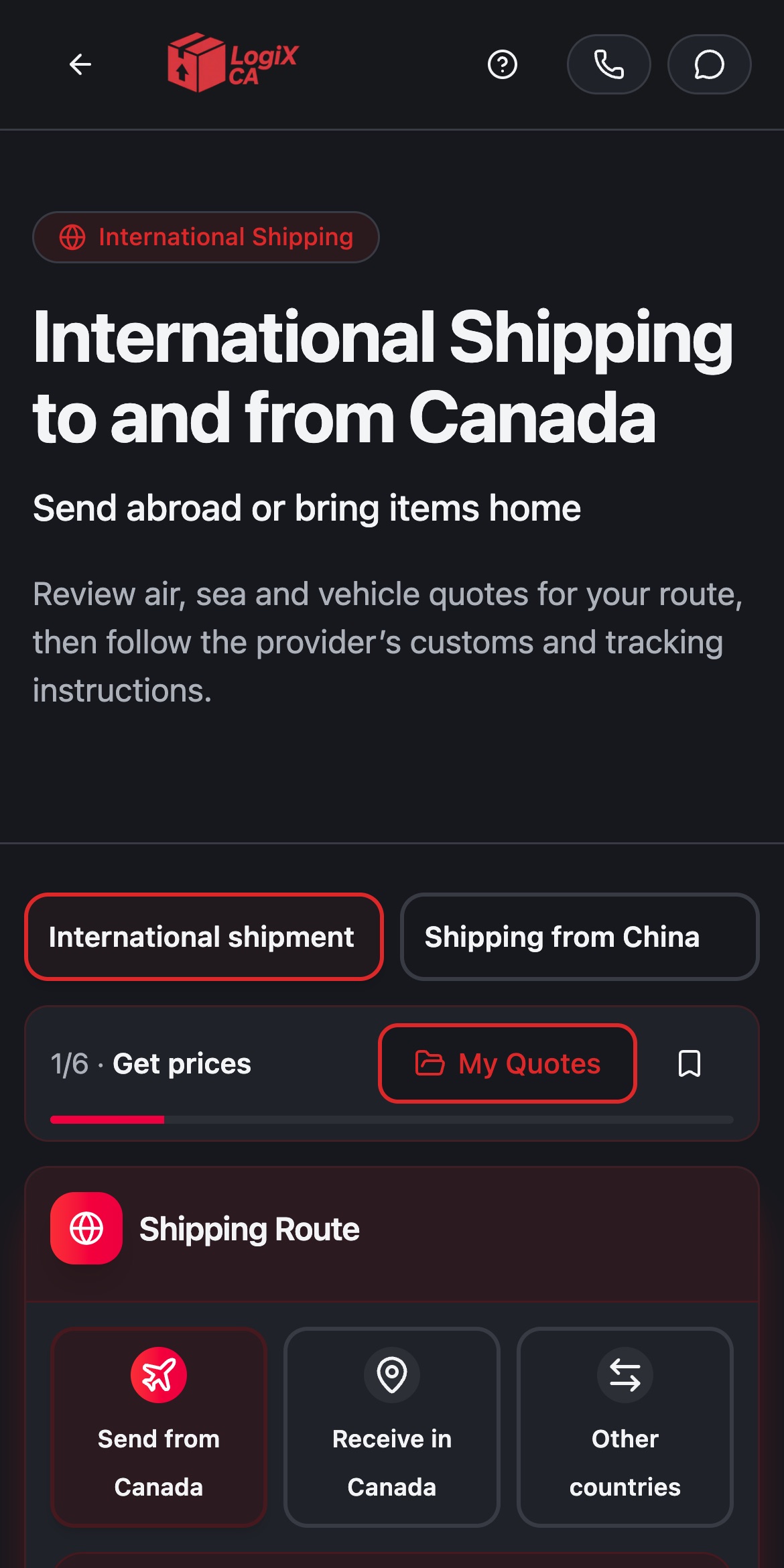 LogiX Canada international shipping quotes