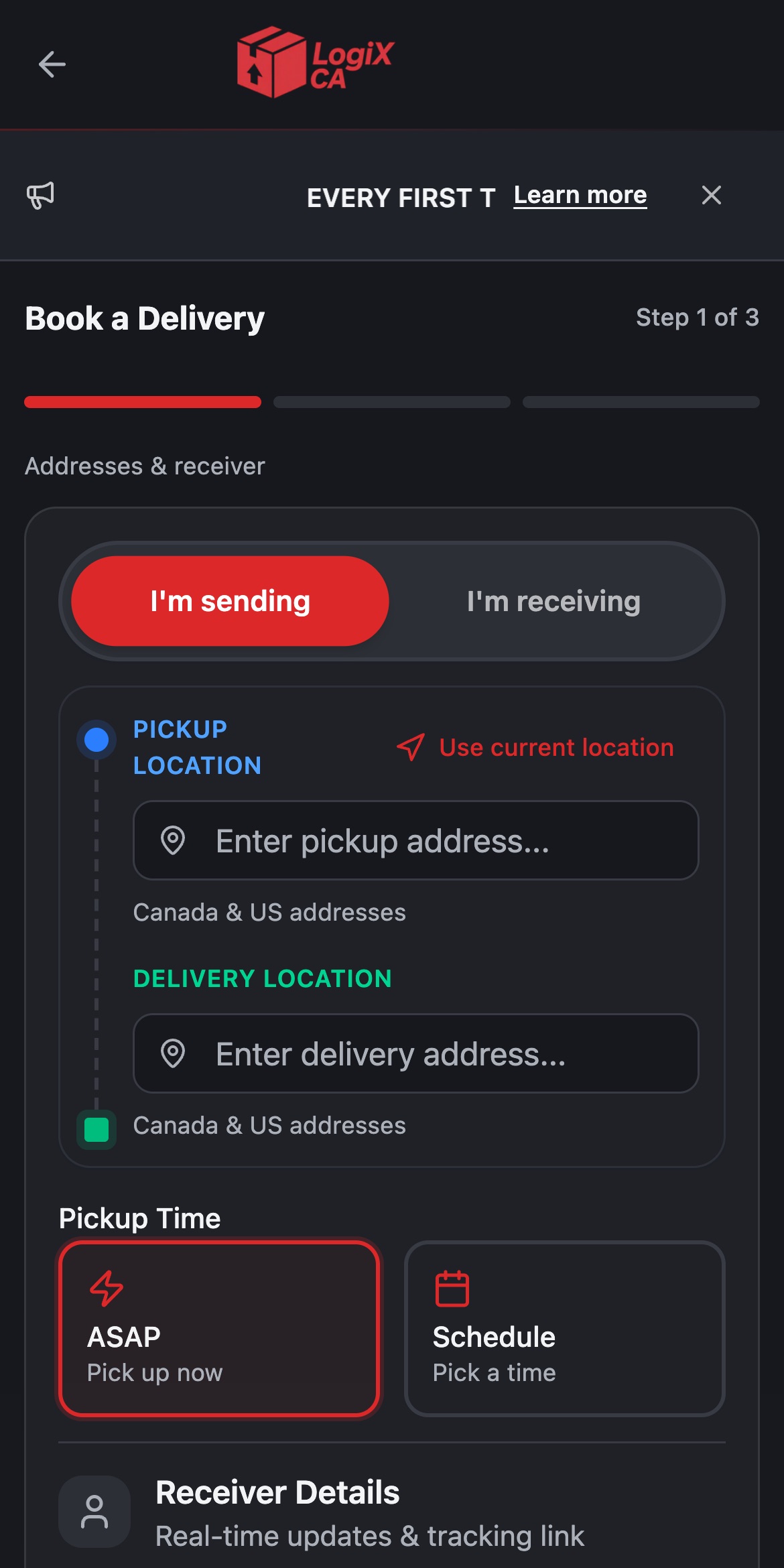 LogiX Canada Quick Send booking form