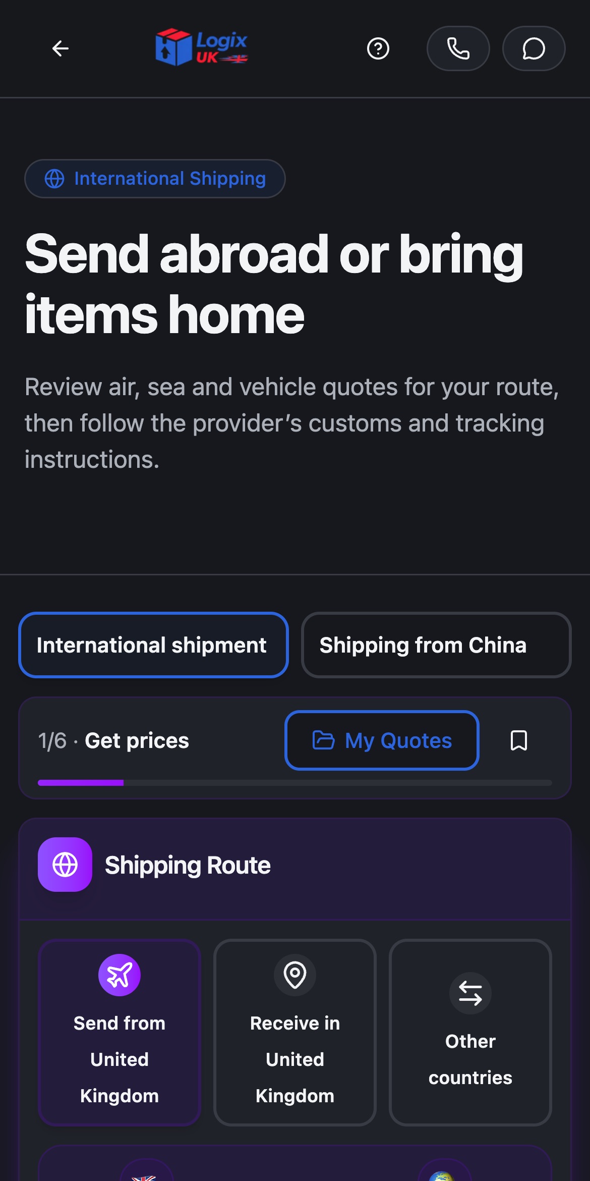 LogiX UK international shipping quotes