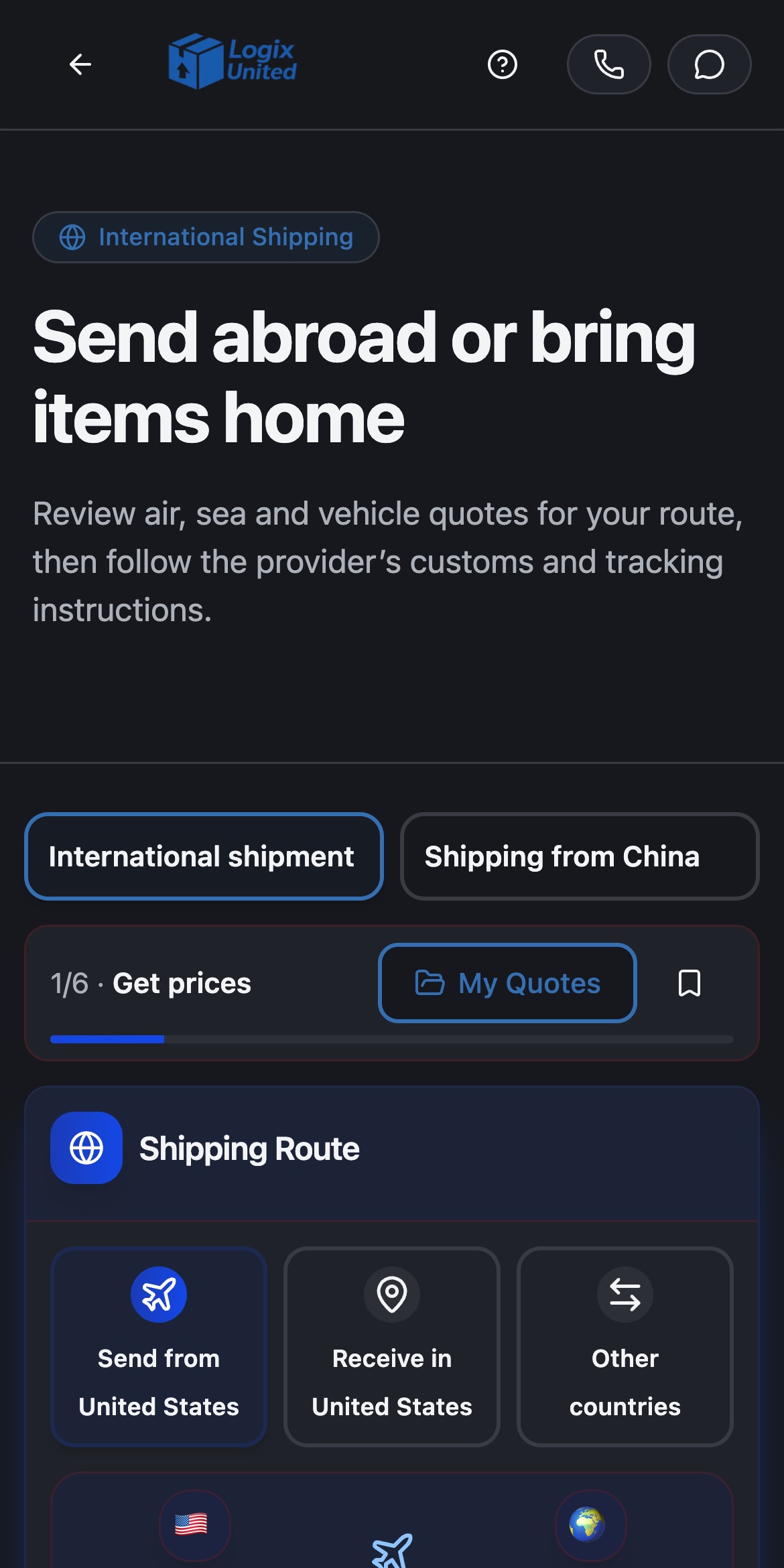 LogiX United international shipping quotes